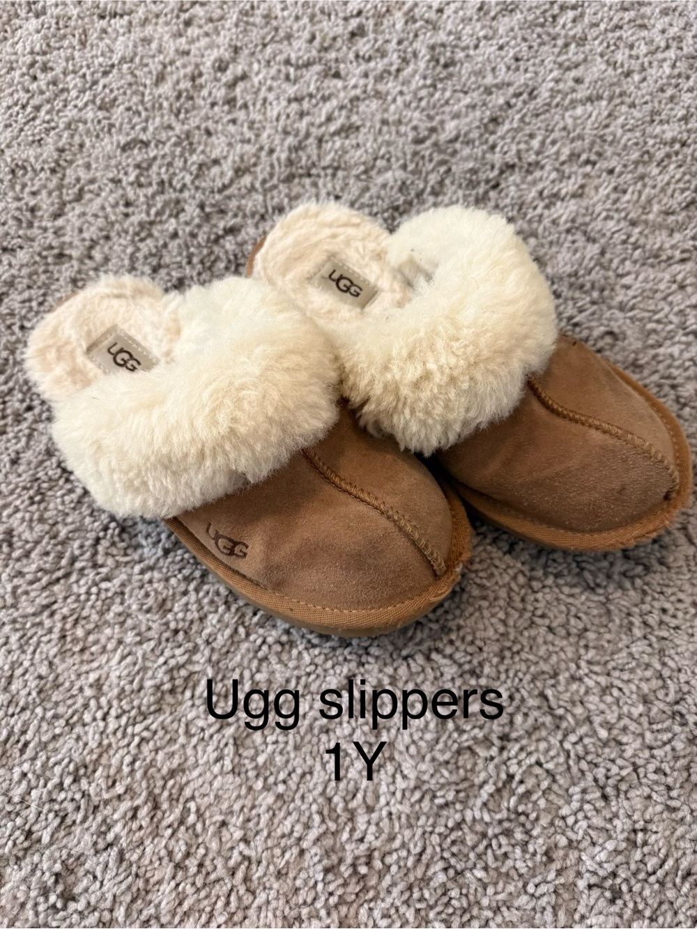 UGG Chestnut Suede Shearling Clog Slippers with Cream Fur Cuff